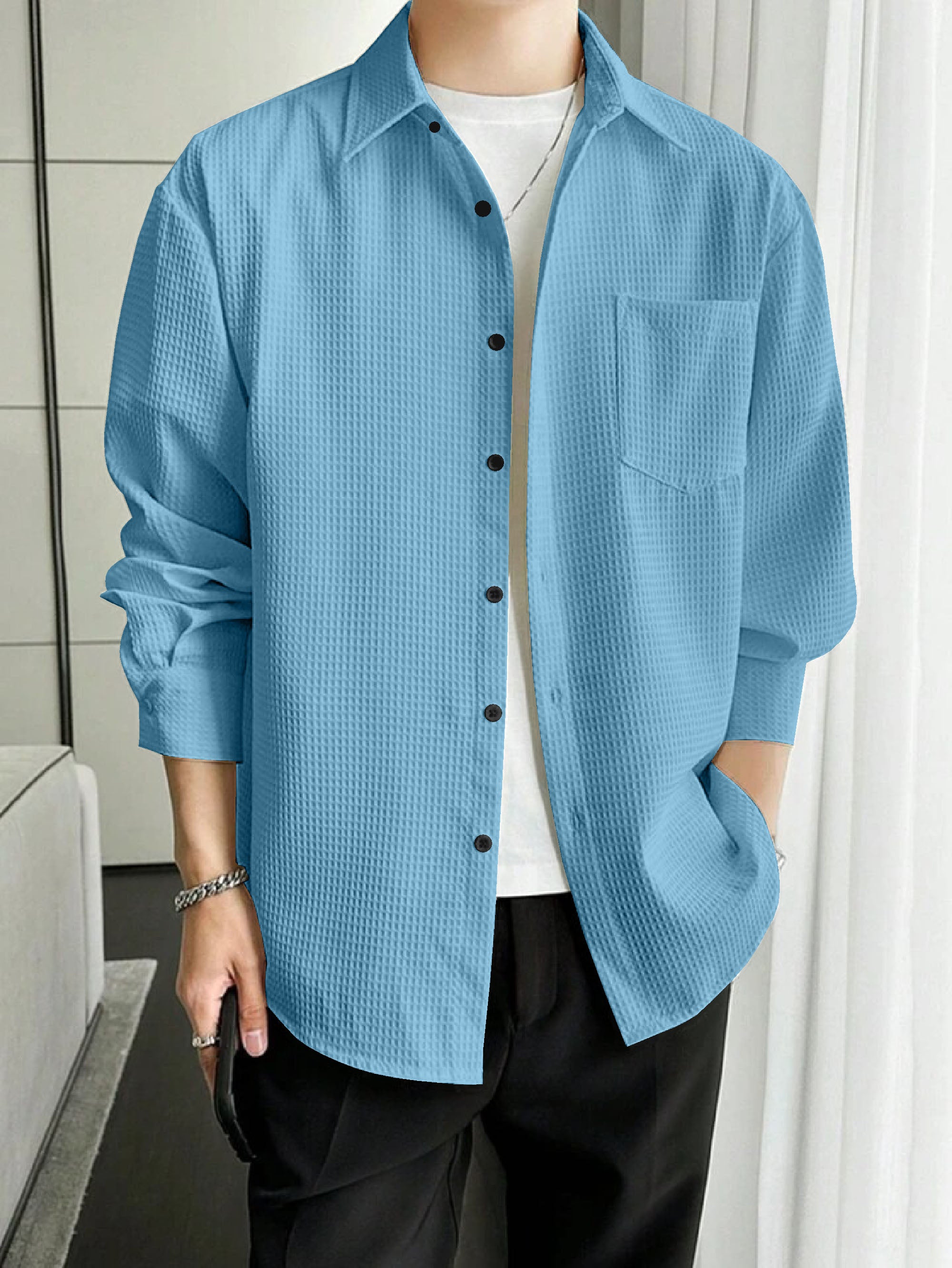 Sky Blue Waffle Full Sleeve Shirt - A Must-Have for Any Wardrobe