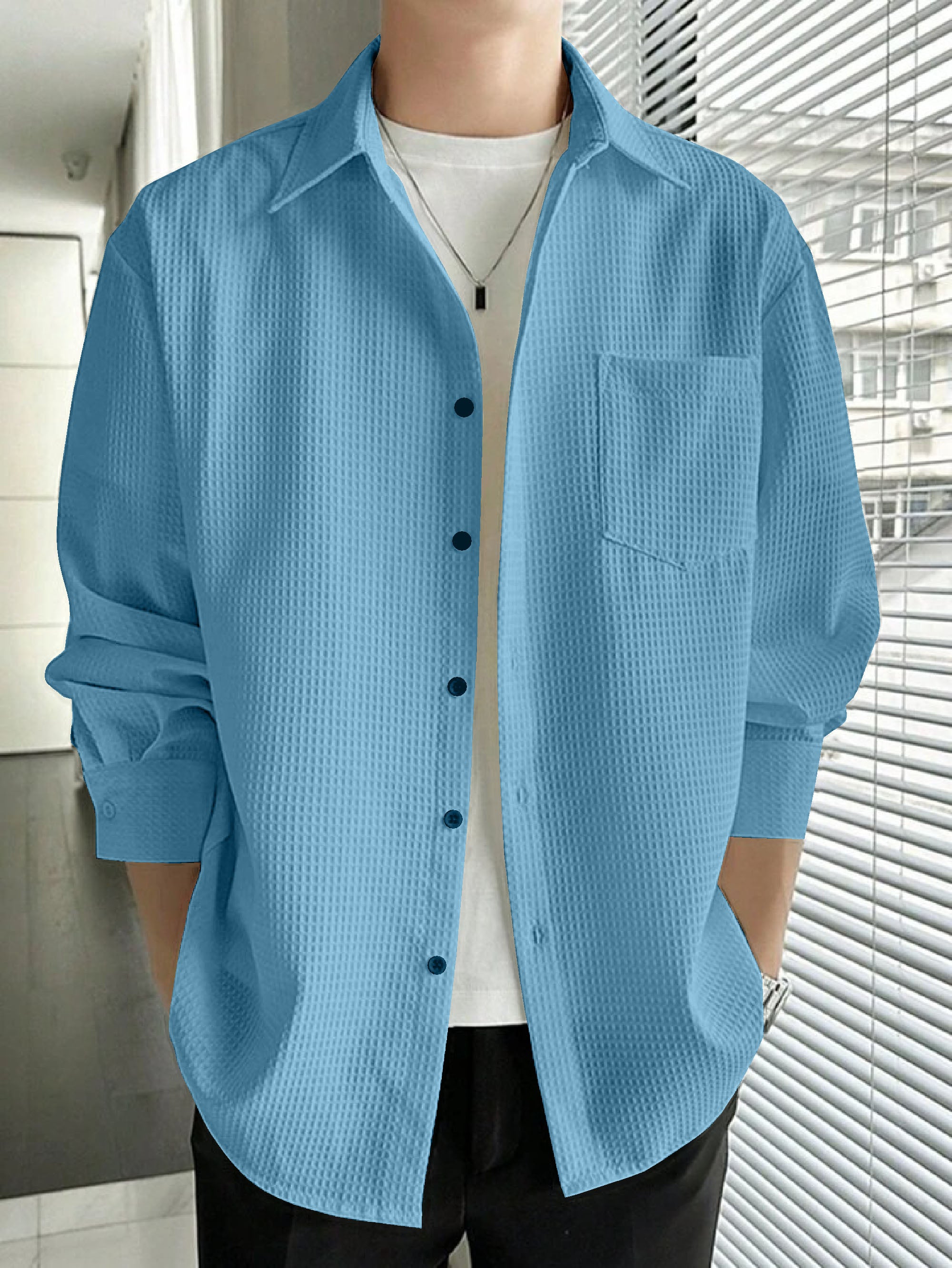 Sky Blue Waffle Full Sleeve Shirt - A Must-Have for Any Wardrobe