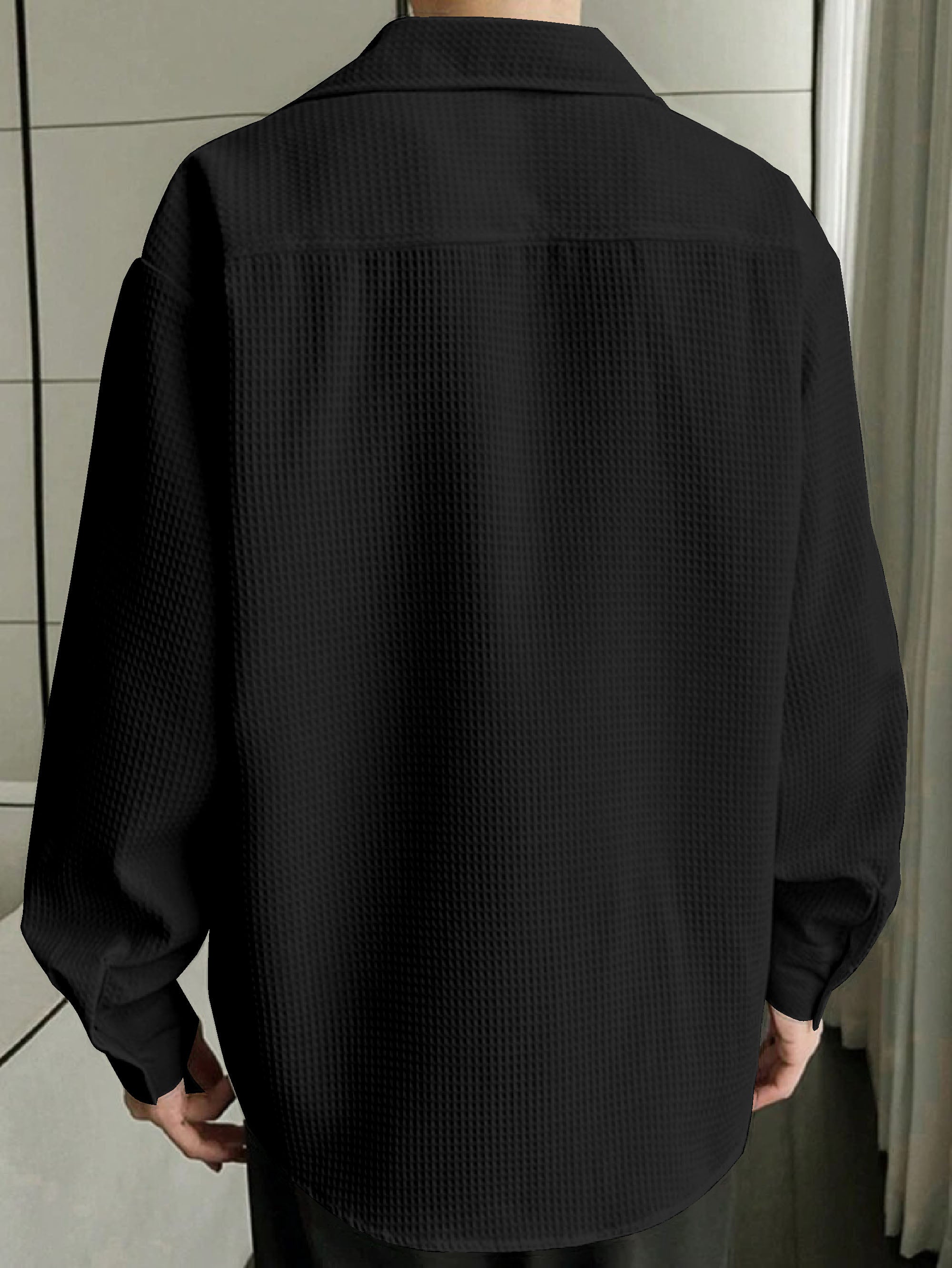 Men's Luxury Black Waffle Full Sleeve Shirt - Soft Comfortable and Stylish