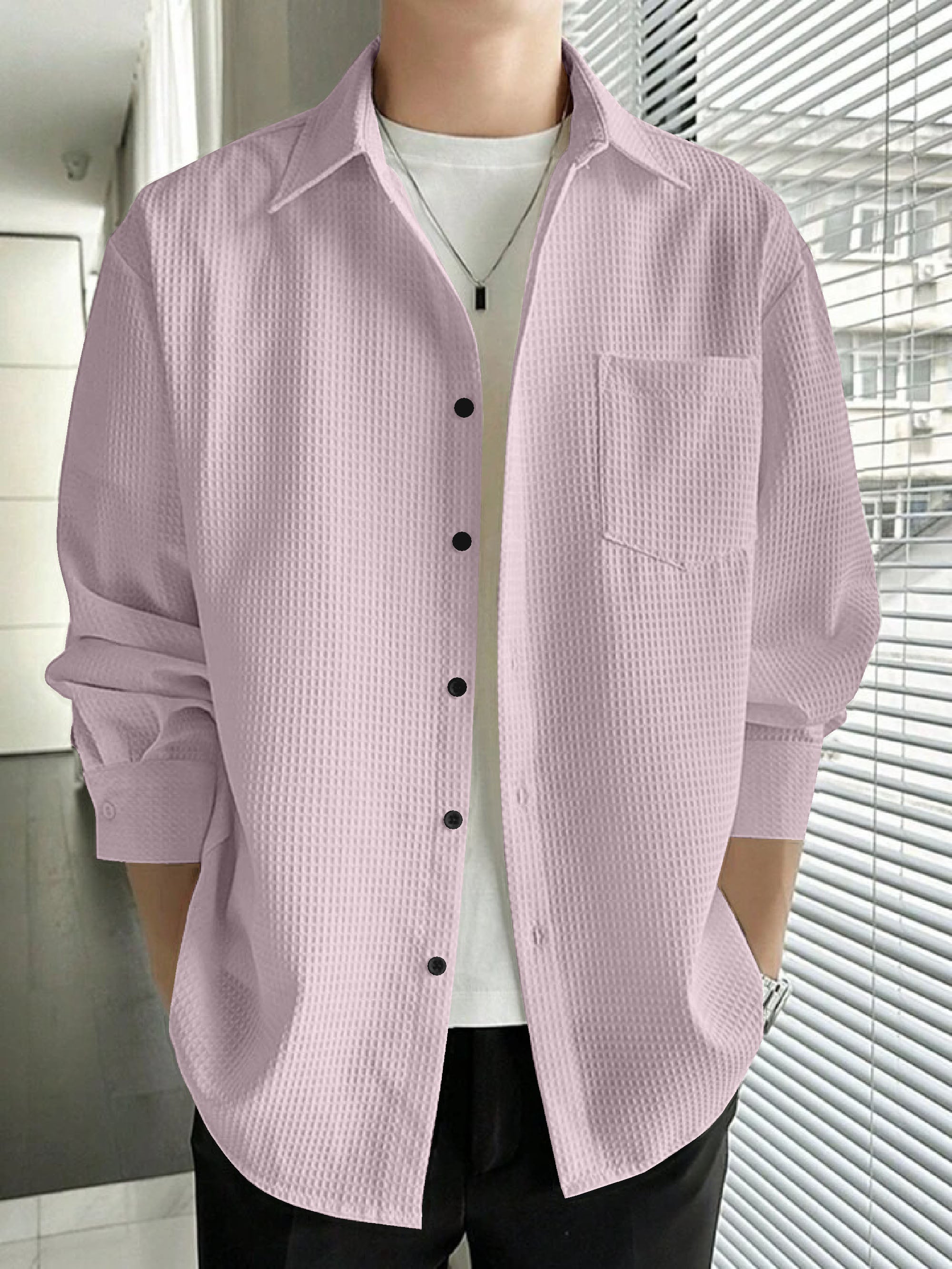 Soft and Cozy Pink Waffle Full Sleeve Shirt - Ideal for Casual Wear