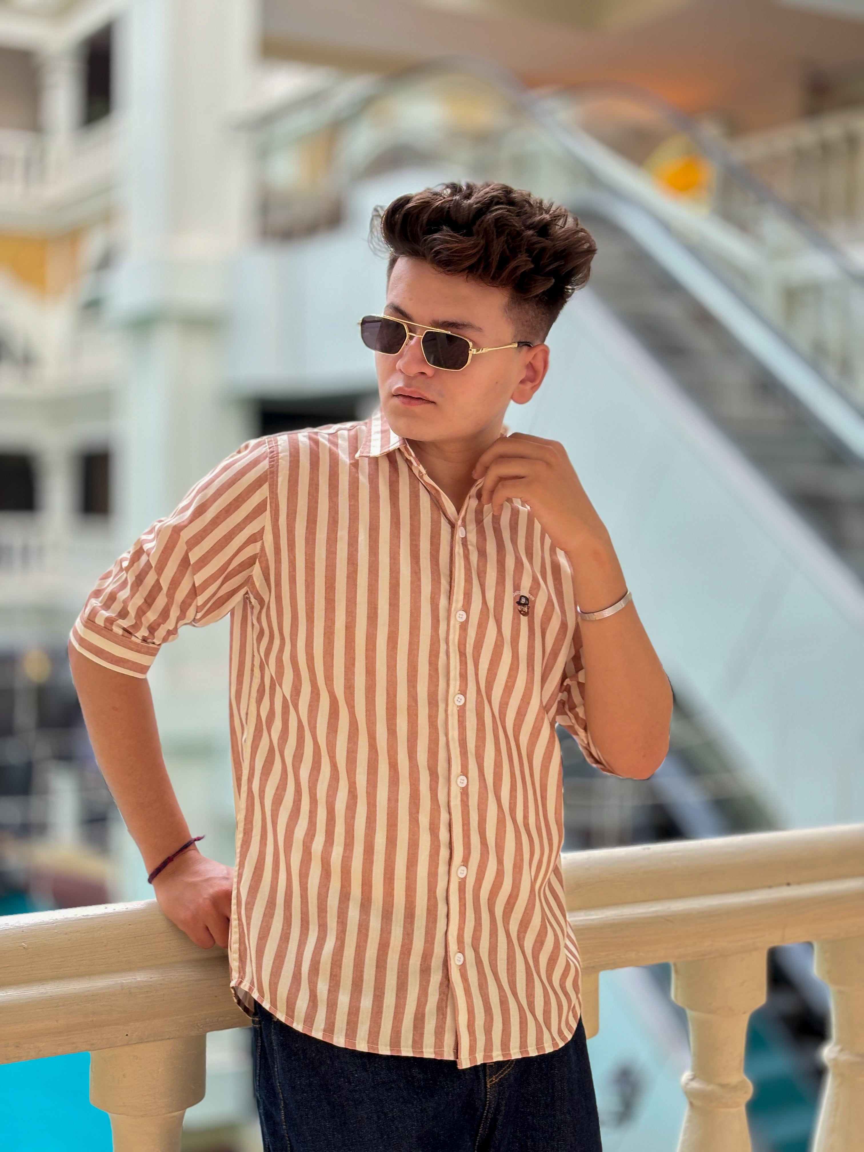 Men's Casual New Striped 3/4 Sleeved Embroidery Korean Edition Shirt For Modern Men