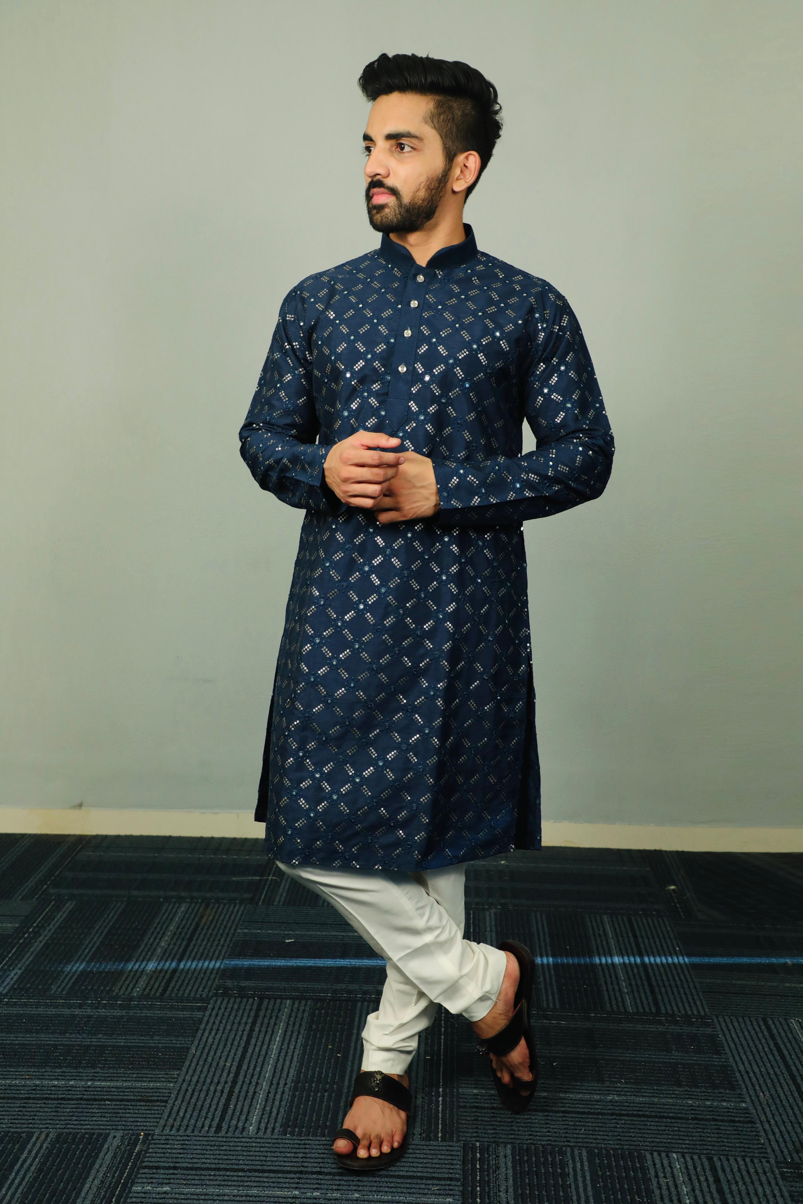 Nevy Blue Reflective Elegance: Intricate Mirrorwork Kurtas