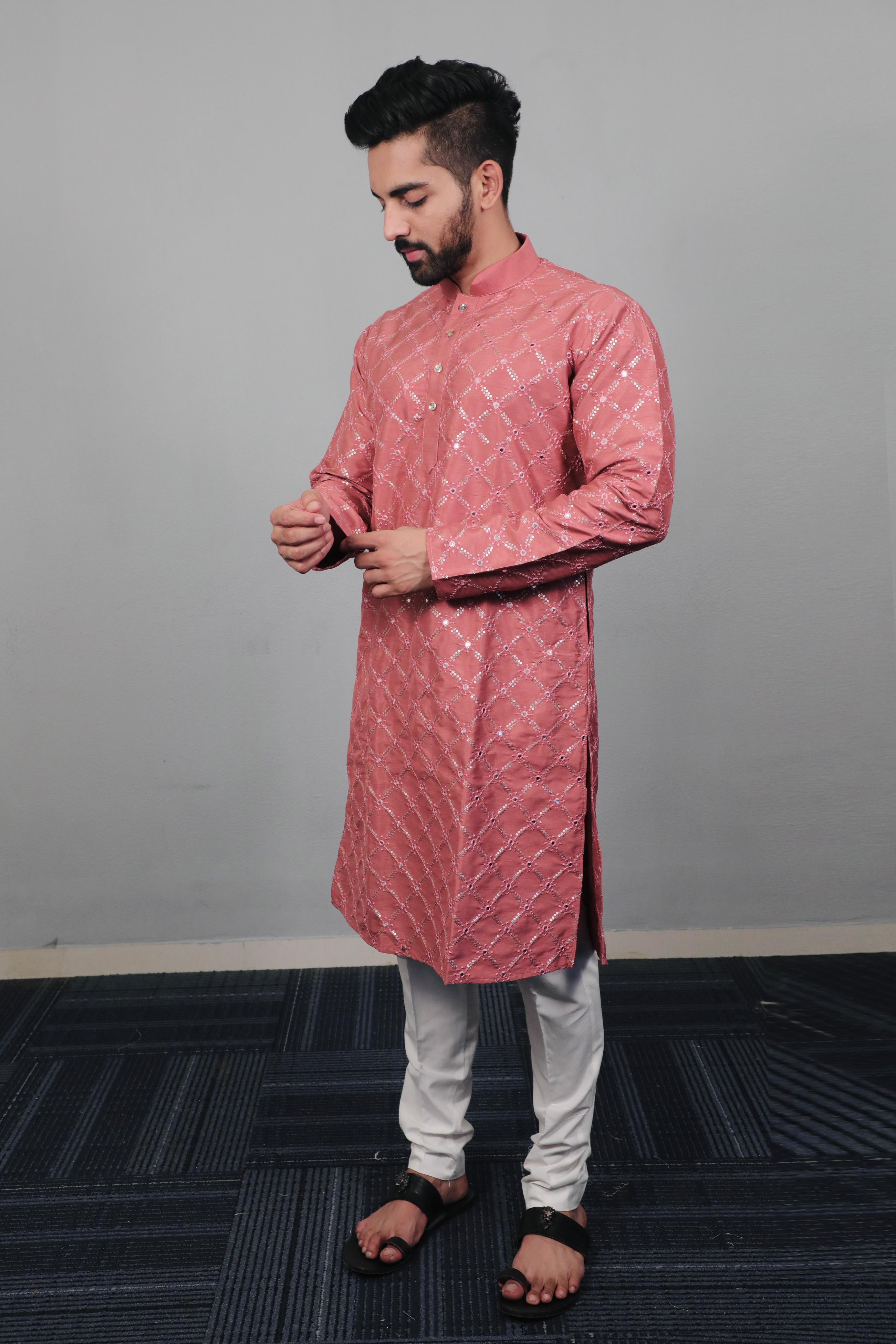 Timeless Charm: Traditional Mirror Embroidered Pink Kurtas