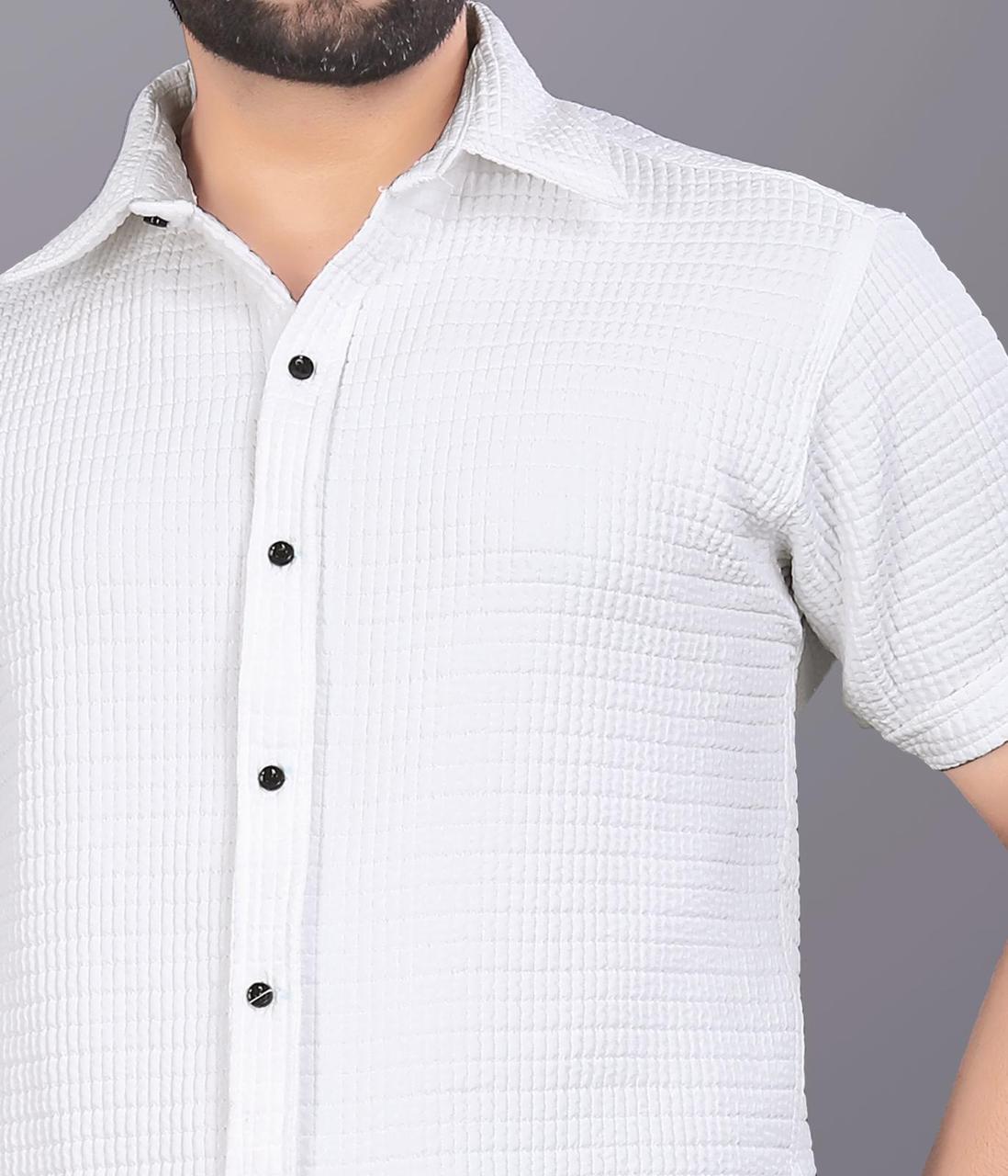 Men's Cotton Double Cloth Fabric Plain White Shirt