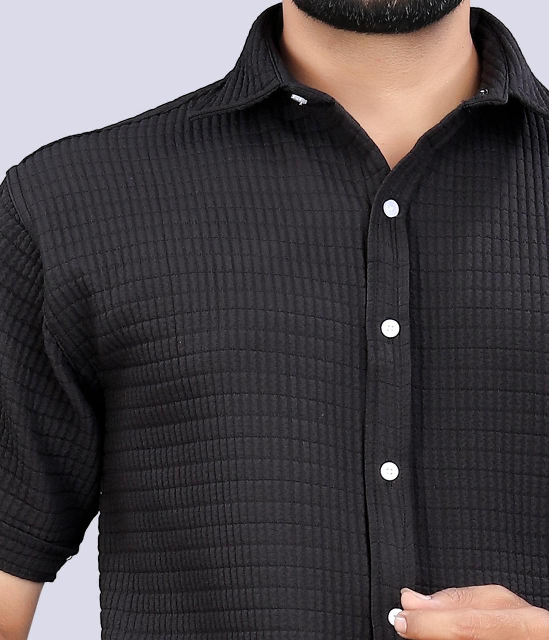 Men's Cotton Double Cloth Fabric Plain Black Shirt