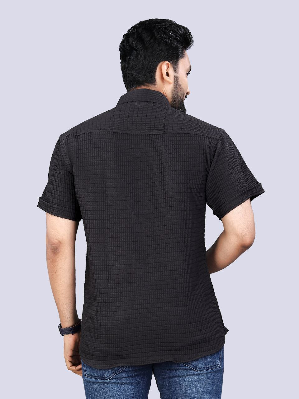 Men's Cotton Double Cloth Fabric Plain Black Shirt