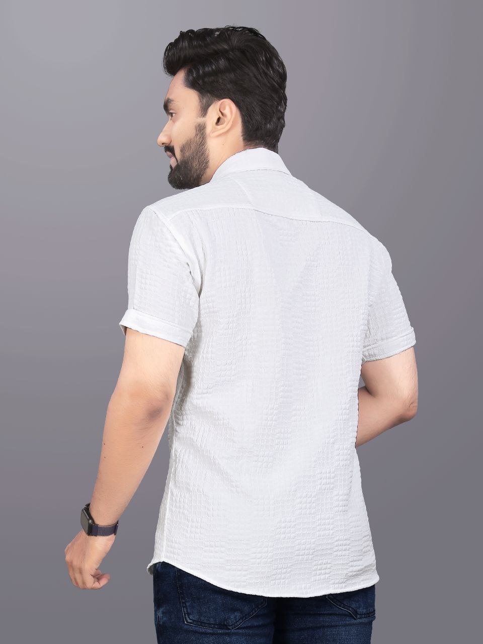 Men's Cotton Double Cloth Fabric Plain White Shirt